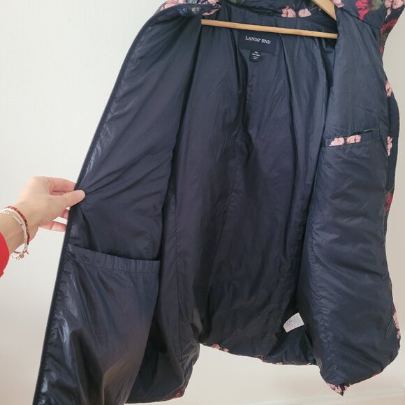 Land's End Navy Floral Down Puffer Jacket-2X - Picture 6 of 8